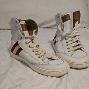Authentic White Bally High-Top Sneakers with Red‎ Stripes Size 9